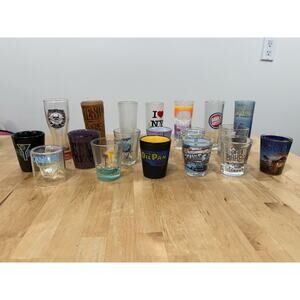 Lot of 19 Various New York Disney California Vegas Univ… Shot Glasses Souvenir